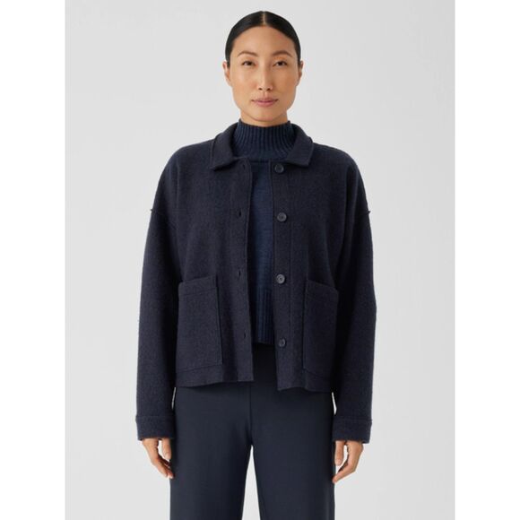 Eileen Fisher Jackets & Blazers - Eileen Fisher Lightweight Regenerative Wool Classic Collar Navy Chore Jacket M